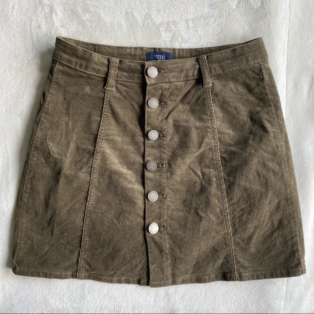 High Rise Corduroy Button Up Mini Skirt